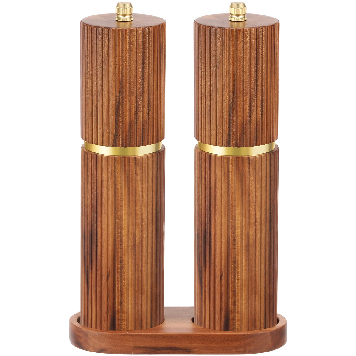 Salt and Pepper Grinder Set Wooden Manual Salt Pepper Grinder with Tray Adjustable Coarseness Pepper Mill Set for Kitchen Gadget