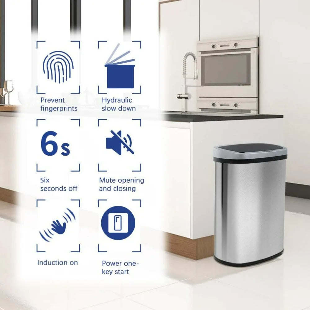 BestOffice 13 Gallon Trash Can with Lid Automatic Touchless Garbage Can Odor Control Modern Oval Design | Easy to Clean