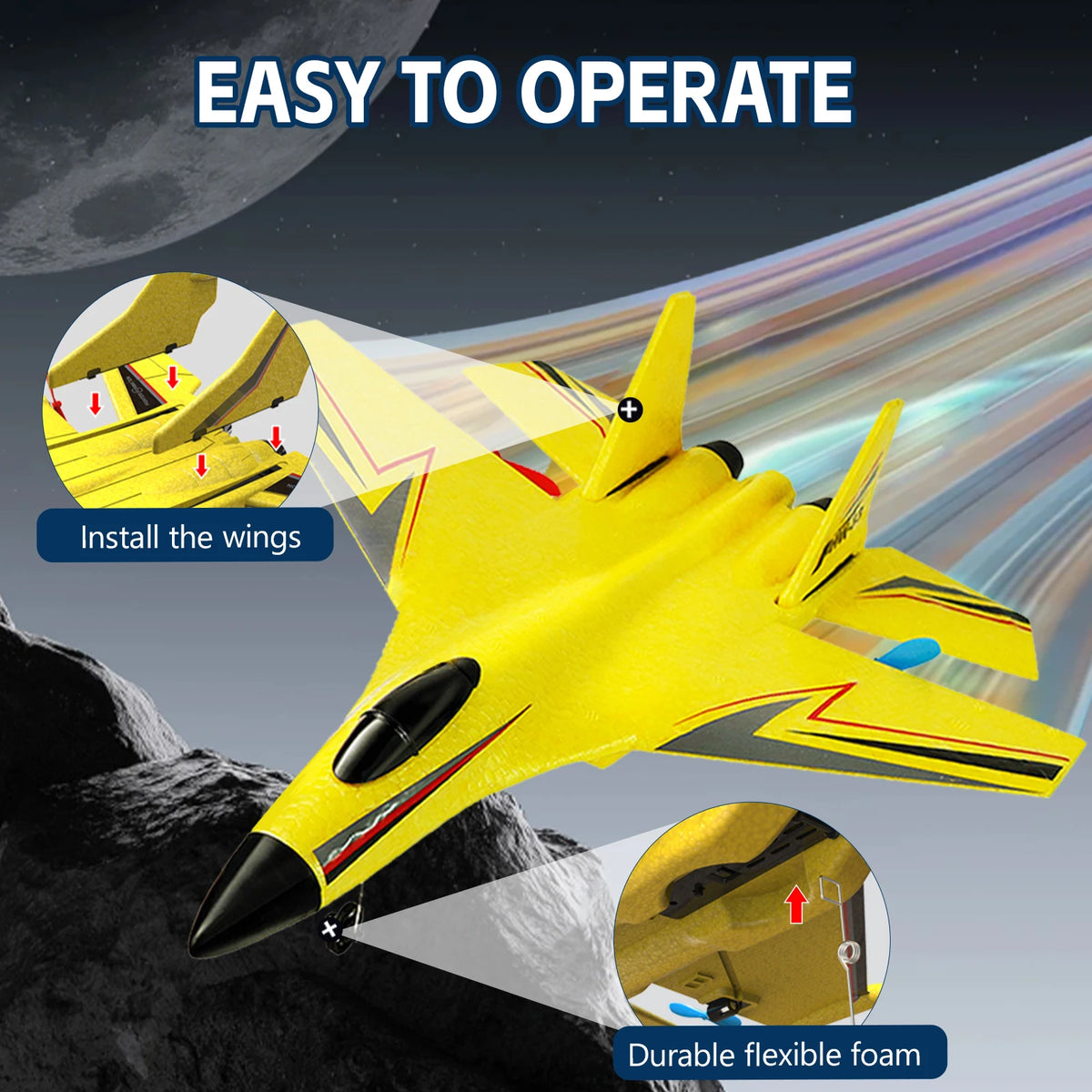 HW33 RC Fighter Jet Toy - Fixed-Wing Remote Control Plane with 6-Axis Gyroscope, Lightweight Foam Structure, Compact Precision E