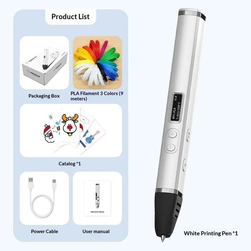 3D Printing Pen With Oled Display temperature Control And Fast Extrusion With PLA Filament For Doodling Making Holiday Presents