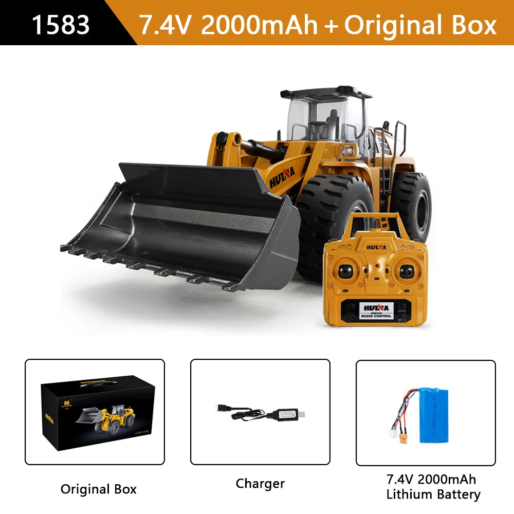 1/14 22CH RC Bulldozer HUINA 1583 Semi-Alloy Heavy Truck Remote Control Loader Car Engineering Forklift Vehicle Toys