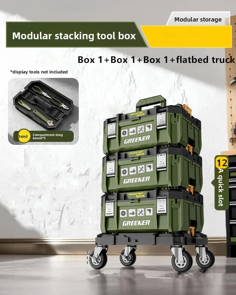 Multi Functional Large Capacity Stackable Toolbox Set, Large Hardware Widened Storage Box
