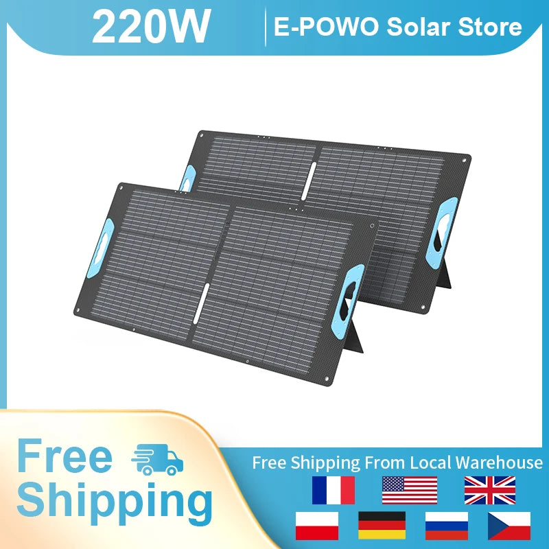 E-POWO 220W Foldable Solar Panel 20V Portable Solar Charger Generator 23% Efficiency Folding Bag Outdoor Power Supply Camping