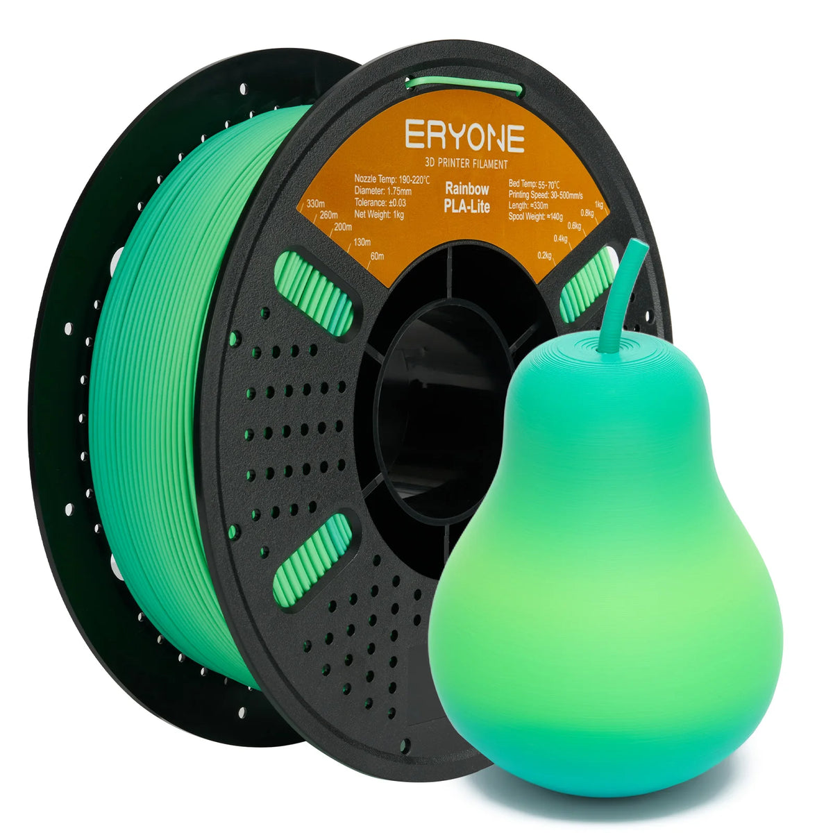 ERYONE 1KG PLA Lite Rainbow 3D Printer Filament, Changing Filament 1.75mm, Multicolor Gradient 1KG Spool Fit Most FDM Printers