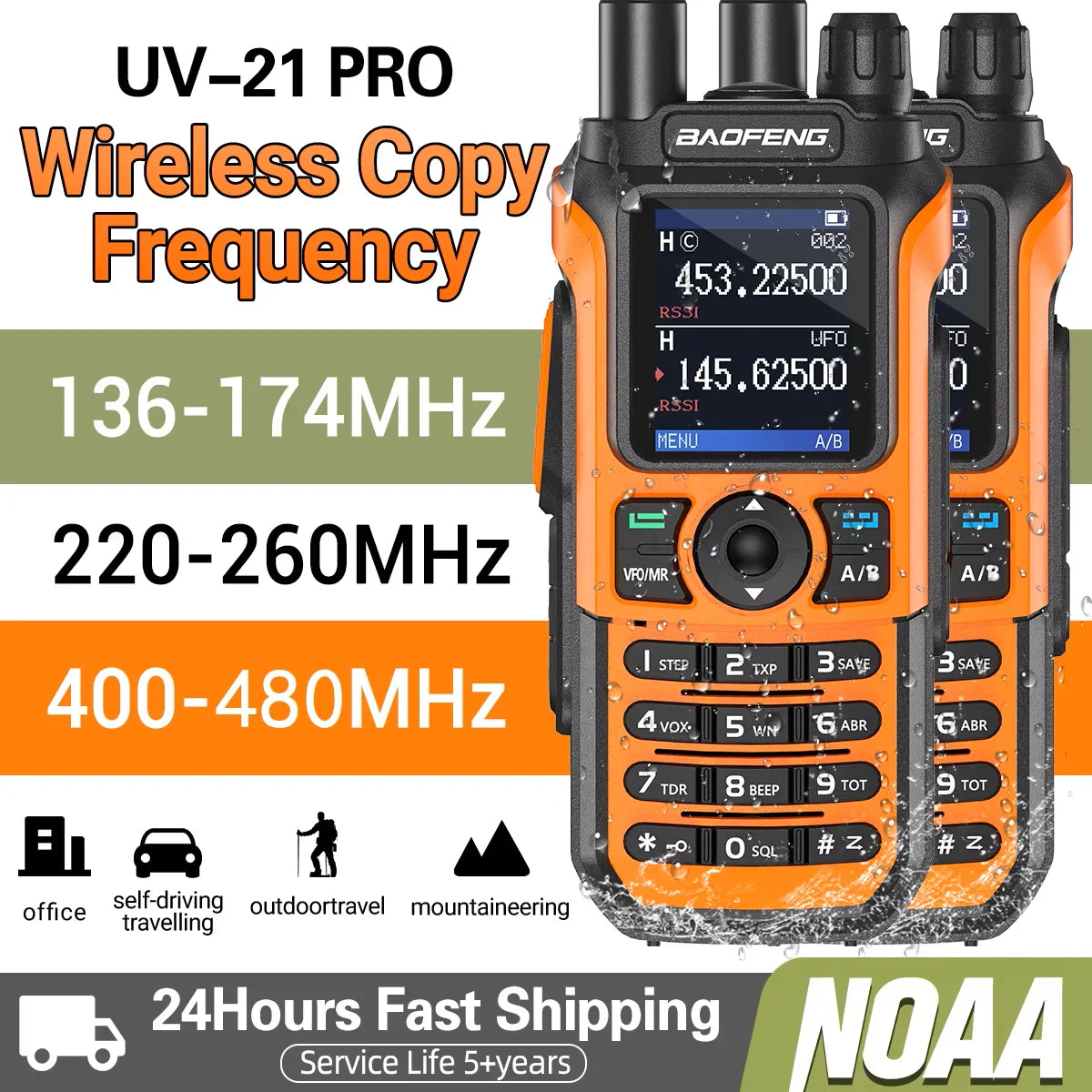 2x Baofeng UV-21 PRO Walkie Talkie Long Range Wireless Copy Frequency Type-C Charger Tri band Powerful Waterproof Two Way Radio
