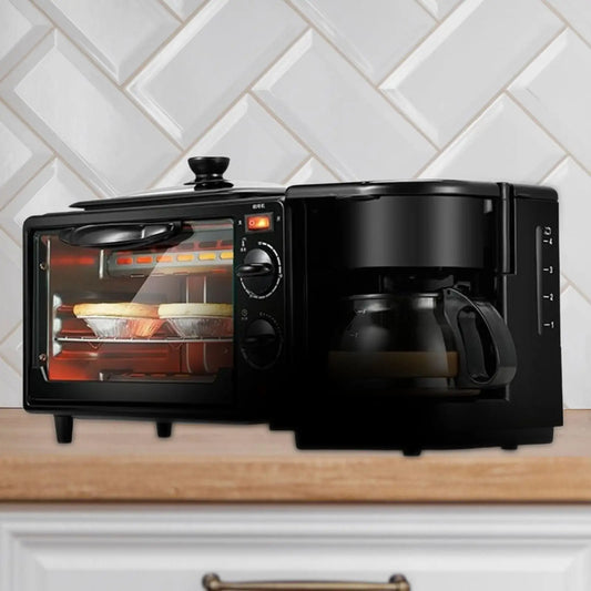 3 in 1 Breakfast Maker Multifunctional Toasters Oven with Timer with Glass Lid Oven Breakfast Maker for Bread Sandwich Egg