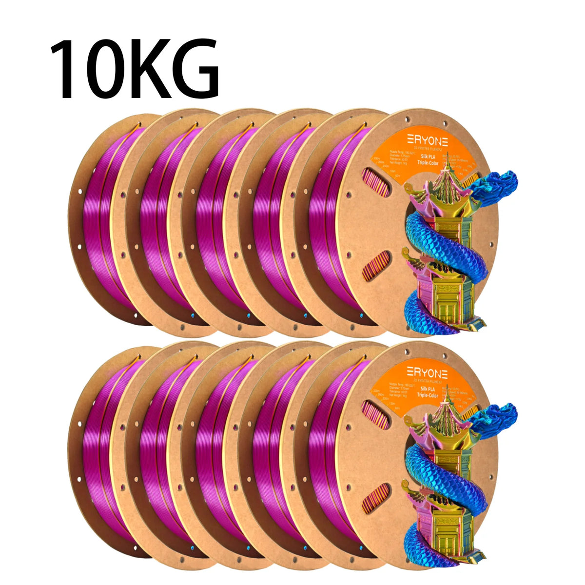 ERYONE 10KG Triple Color Silk PLA Premium Filament 3D Print Big Sale,Multicolor Available,1KG per Spool