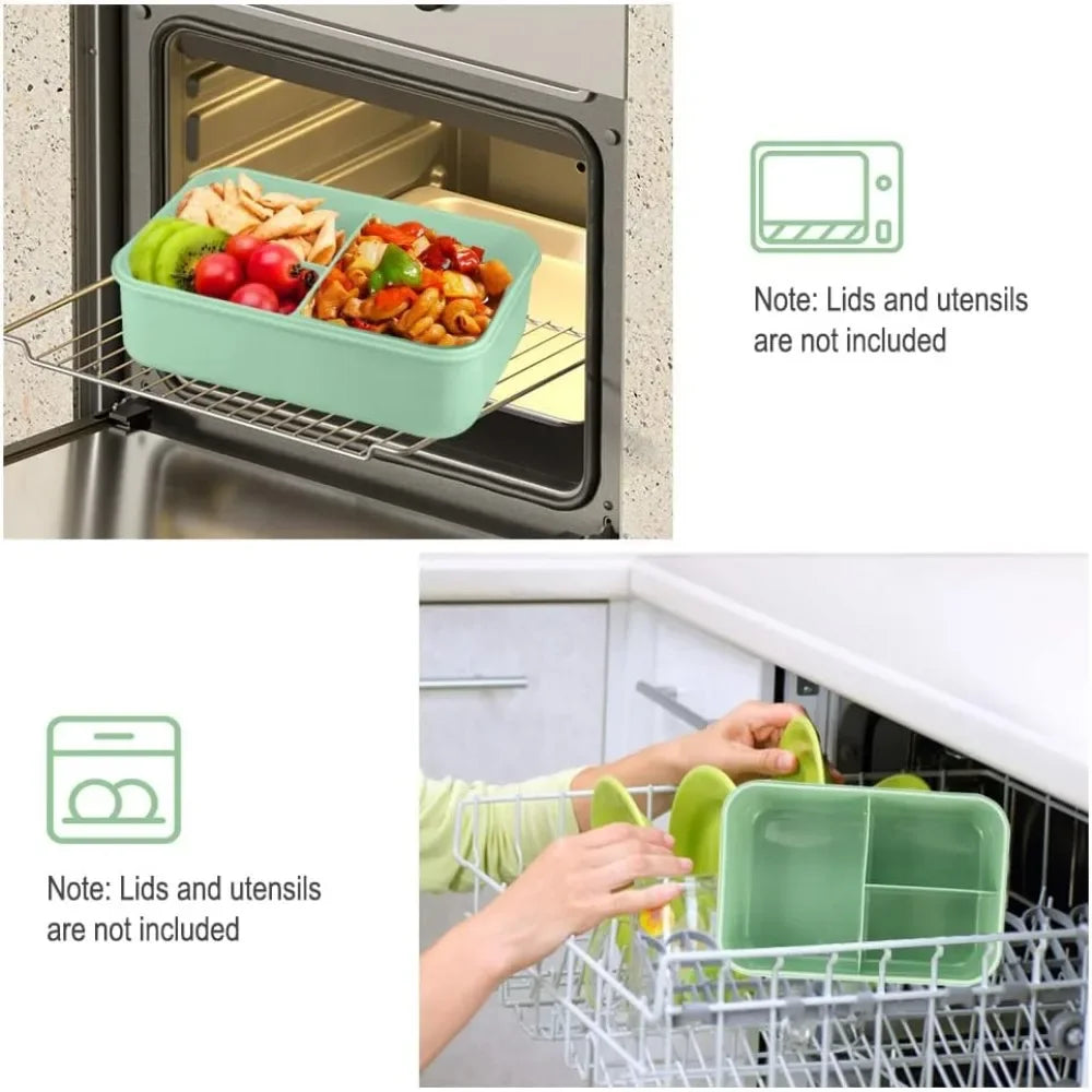 1200ML Bento Lunch Box For Adults Office Picnic, Leak-Resistant Container With Utensils, 3 Sections, Microwave-Safe ﻿