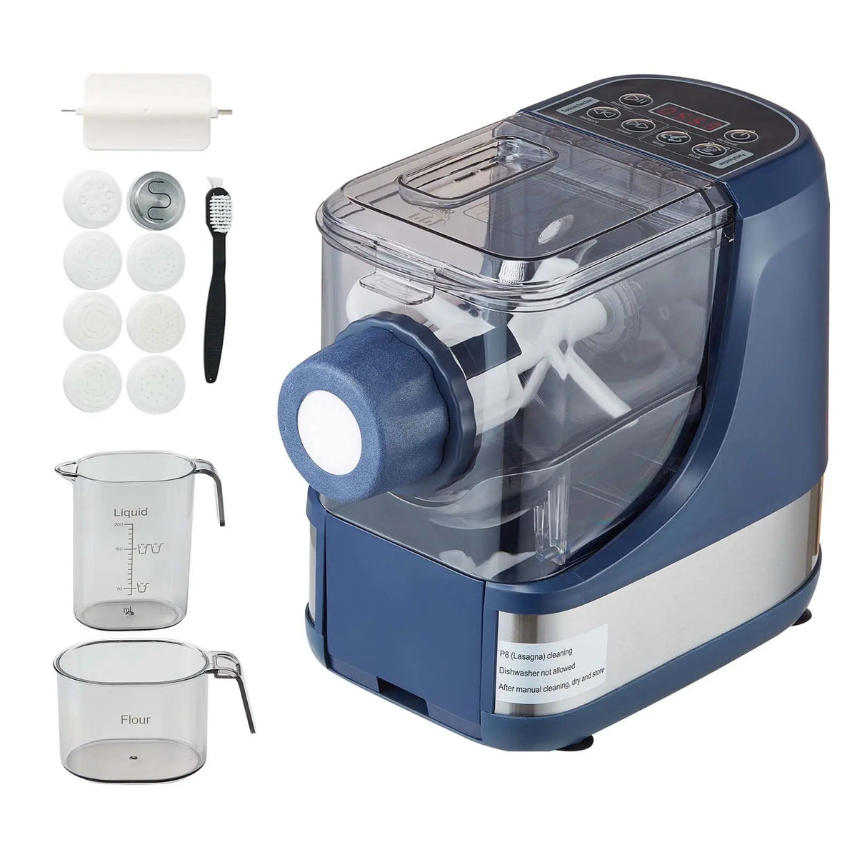 Electric Pasta Maker, 150W Automatic Noodle Maker Machine with 8 Pasta Shapes, 4 Intelligent Modes, 500g Flour Capacity Pasta Maker Machine with Measuring Cups, Cleaning Brush for Home Kitchen