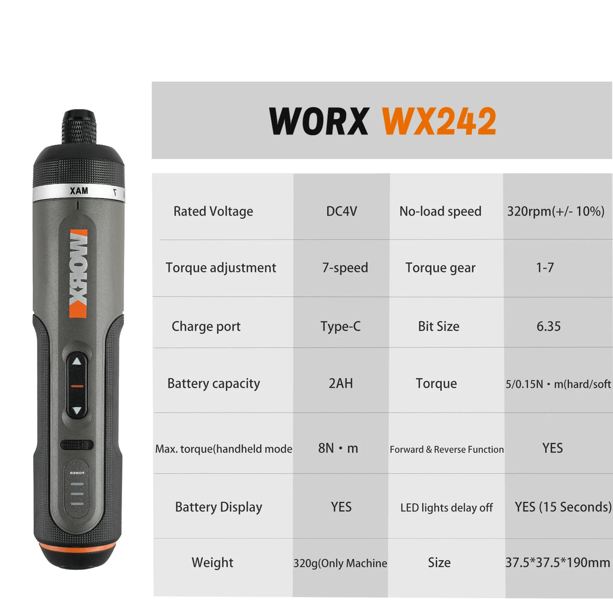 Worx Electric Screwdriver Set Intelligent Cordless Drill Screwdriver USB Charging Handle 30 Piece Set Electric Screwdriver WX242