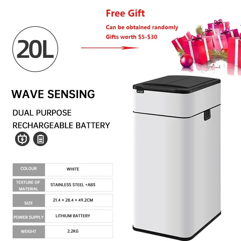9/15/20/30/40/50/60L Garbage Bin Large-capacity Stainless Steel Smart Sensor Trash Can Automatic Waste Bins Kitchen Trash Can