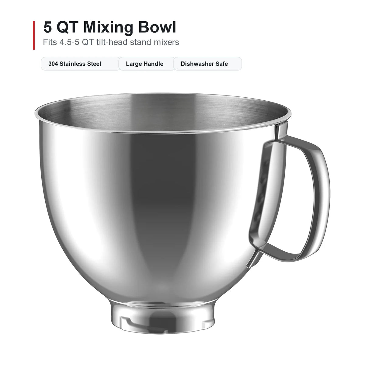 Mixing Bowl for Kitchenaid Stand Mixer Fits 4.5 5Q Tilt Head for Kitchen Aid Mixers Bowls 5 Quart Stainless Steel Bowl
