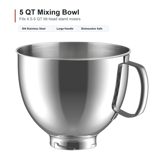 Mixing Bowl for Kitchenaid Stand Mixer Fits 4.5 5Q Tilt Head for Kitchen Aid Mixers Bowls 5 Quart Stainless Steel Bowl
