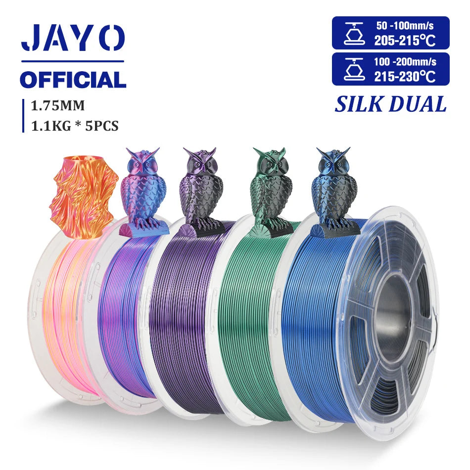 JAYO 5 Rolls 3D Filament PLA/PLA META/PETG/SILK PLA+/Wood/PLA Marblel/ APLA 1.75mm1.1KG 3D Printer Filament for FDM Muticolor