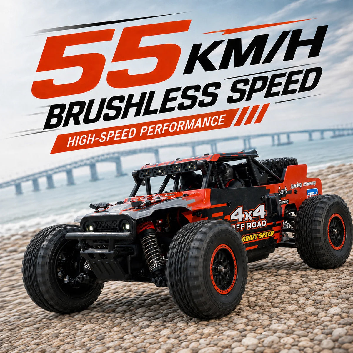 ZNLYRION RC Monster SG202MAX Scale1:16 Truck 4WD Brushless 55KM/H 2.4G Remote Control Off-Road Car with LED Lights for Boys Adults