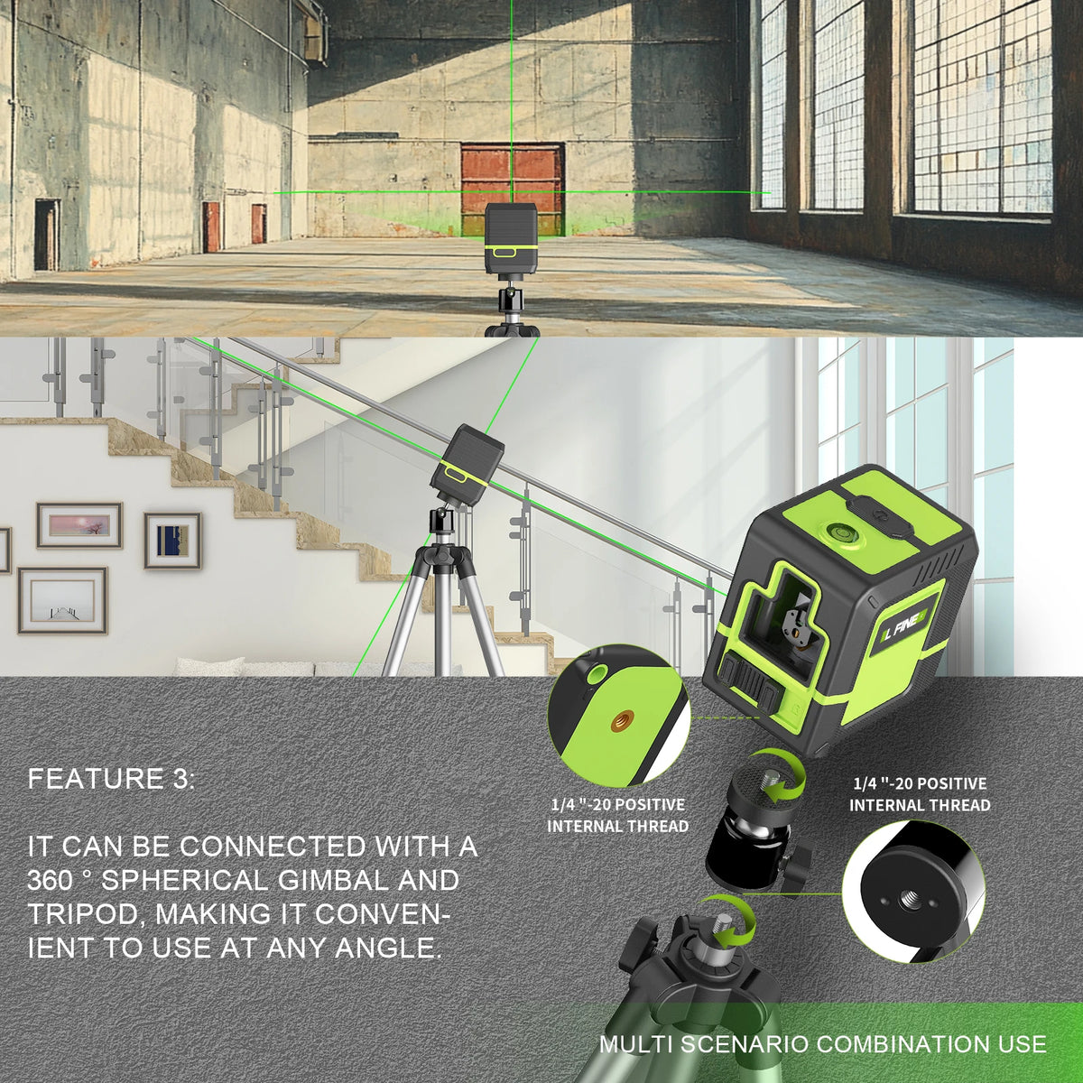 Lfine Laser Level 2 Lines Professional Level Laser Horizontal Vertical Nivel Laser Automatic 360° Self-Leveling Tools