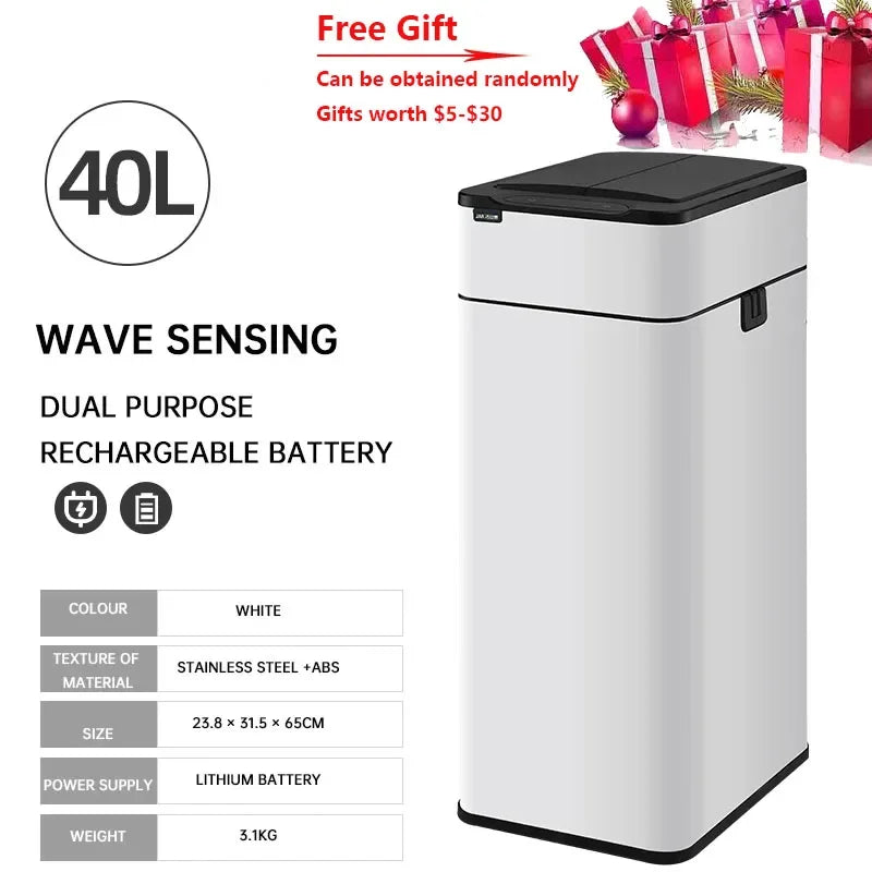 9/15/20/30/40/50/60L Garbage Bin Large-capacity Stainless Steel Smart Sensor Trash Can Automatic Waste Bins Kitchen Trash Can
