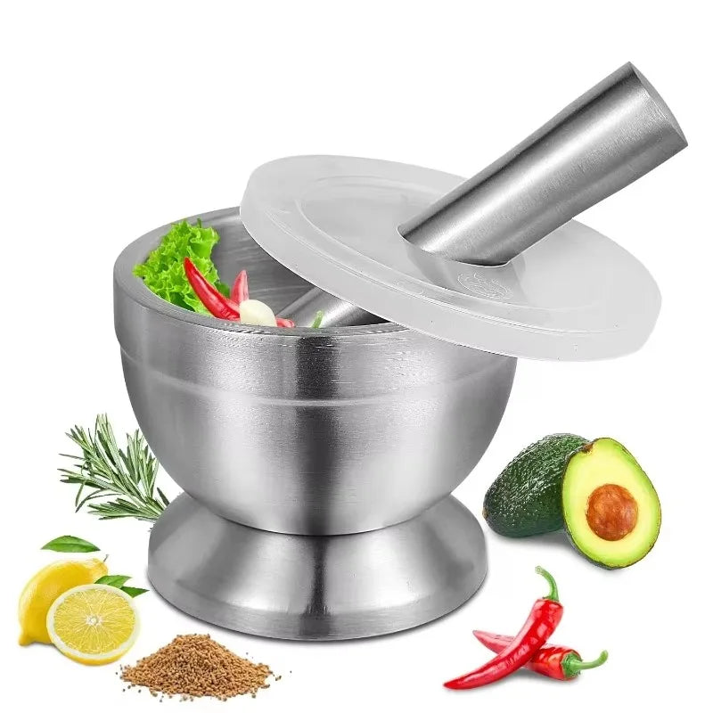 1Pc 18/8 (304) Stainless Steel Mortar and Pestle Set, Mortar and Pestle with Non-Slip Base for Spice Grinder, Pesto Maker for Kitchen