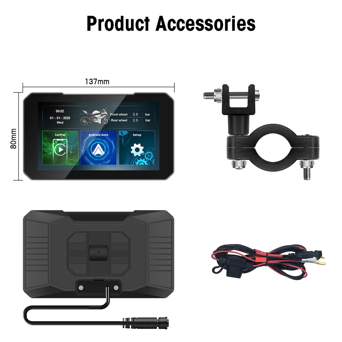5 Inch Touch Screen Motorcycle CarPlay Screen Support Wireless CarPlay and Android Auto IP67 Waterproof