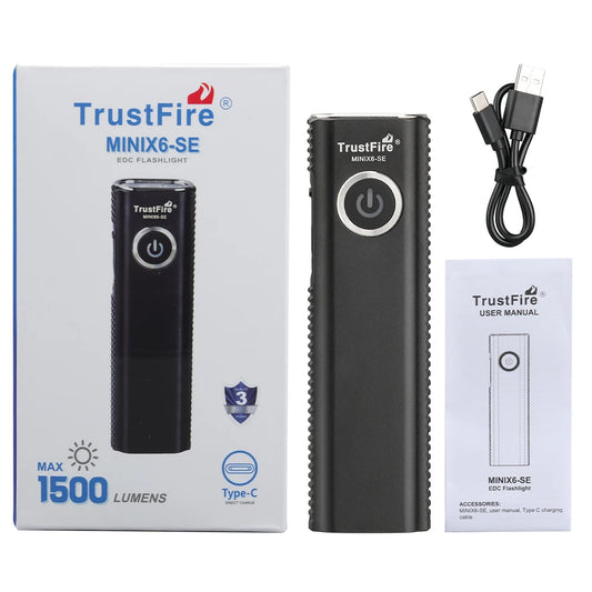 Trustfire MINIX6-SE 1500 Lumens EDC LED Flashlight IPX6 Rechargeable LED Torch with White UV Light Lantern Strobe SOS Magnetic Tail for Camping