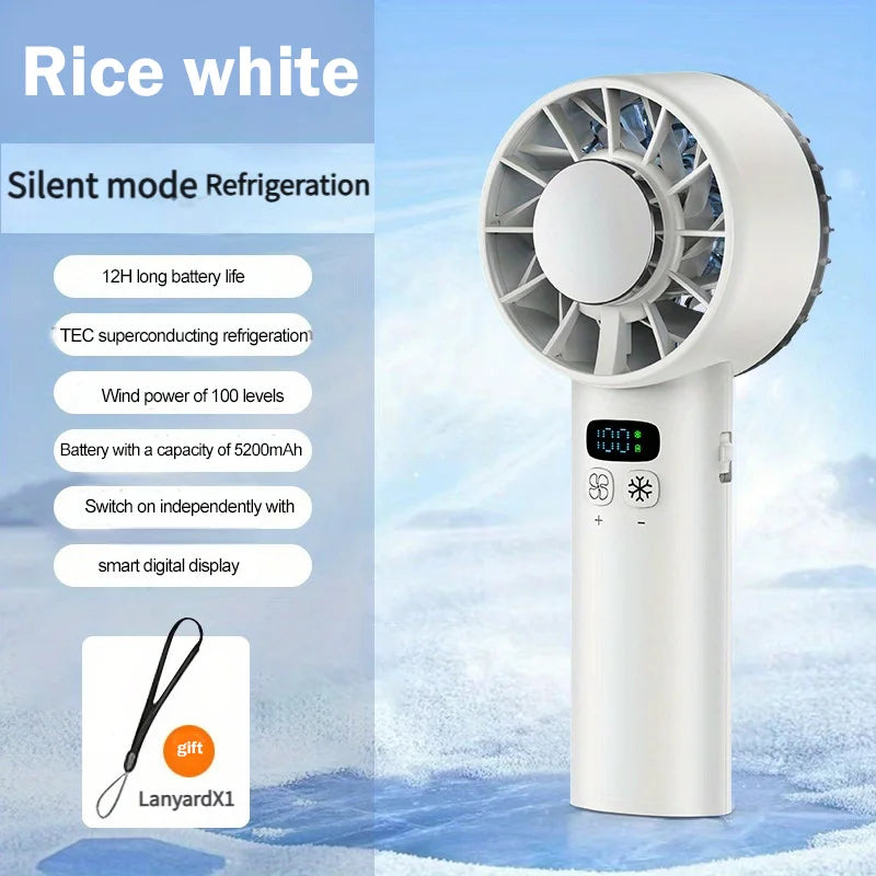 5200mAh Portable Mini Handheld Fan with LED Display Semiconductor Refrigeration 100 Speeds USB Rechargeable Battery Outdoor Fan