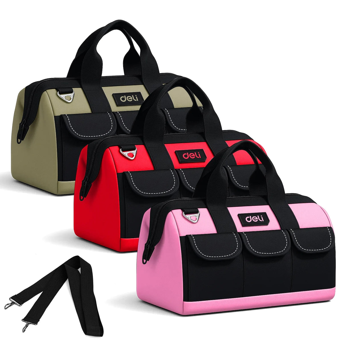 Deli 13 Inch Tool Bag Oxford Cloth Waterproof Double Sided Pockets with Shoulder Strap for Mechanics HVAC Engineers