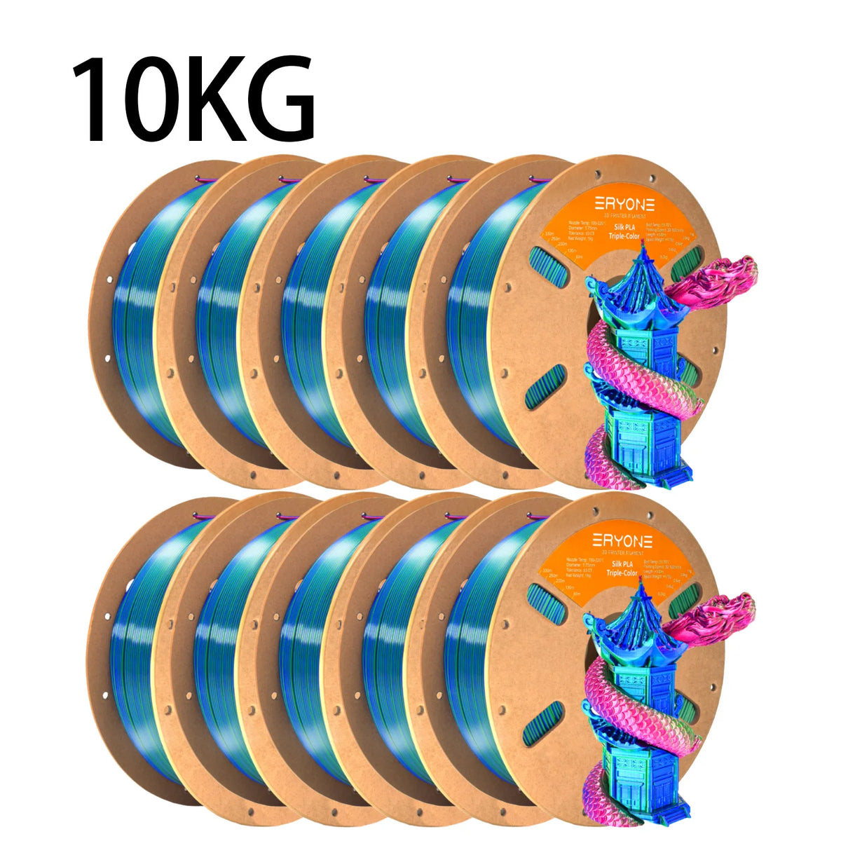 ERYONE 10KG Triple Color Silk PLA Premium Filament 3D Print Big Sale,Multicolor Available,1KG per Spool