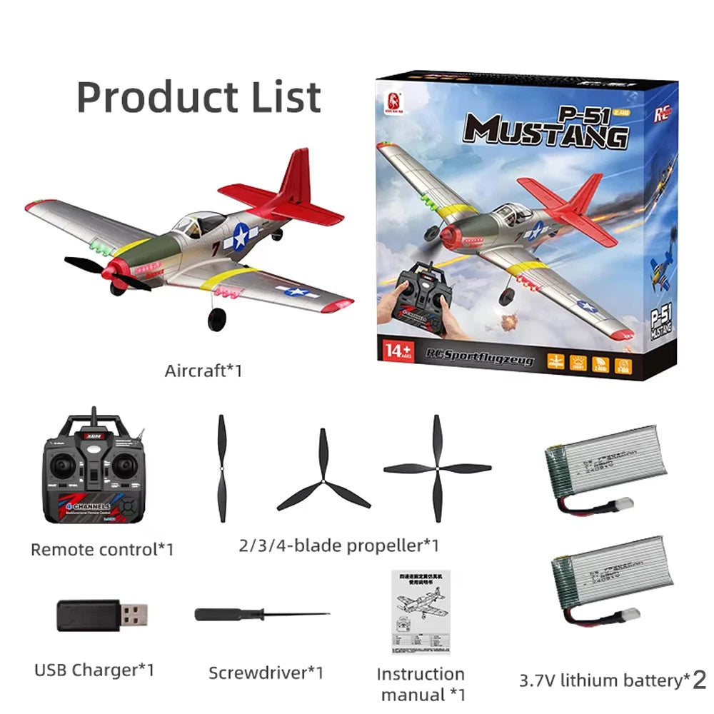 BM26 4CH RC Plane P51 Mustang Fighter 2.4G Electric Remote Control Glider Brushless Fixed-wing Aircraft EPP Foam Material Toy Birthday Gift