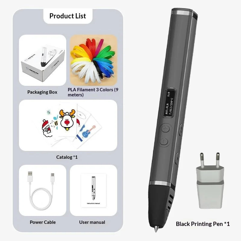 3D Printing Pen With Oled Display temperature Control And Fast Extrusion With PLA Filament For Doodling Making Holiday Presents