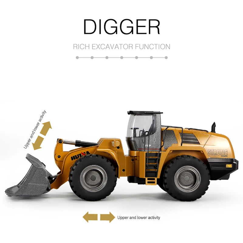 1/14 22CH RC Bulldozer HUINA 1583 Semi-Alloy Heavy Truck Remote Control Loader Car Engineering Forklift Vehicle Toys