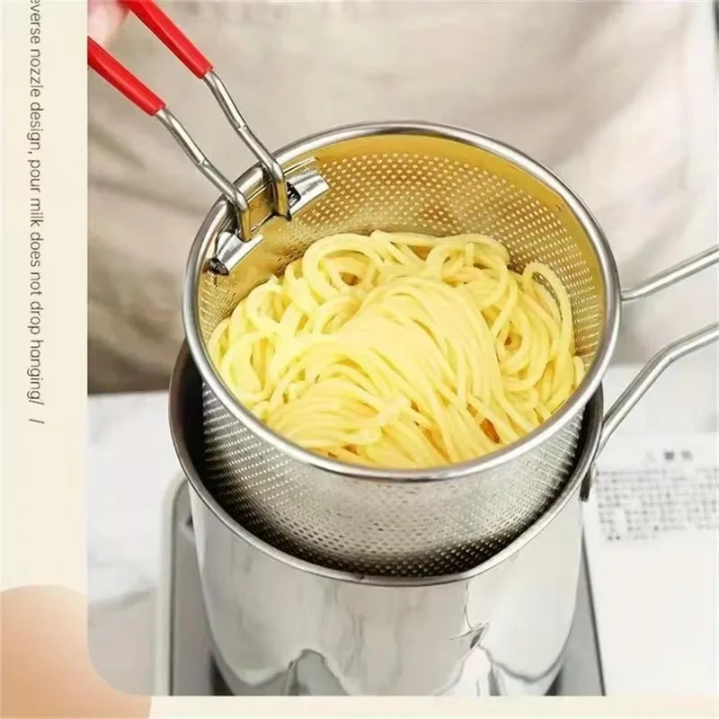 Home Kitchen Deep Fryer in Stainless Steel with Oil Strainer and Fry Basket, Perfect for Crispy Fries and Chicken Wings