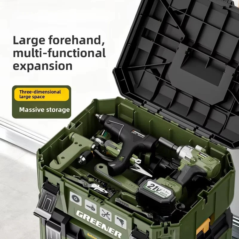 Multi Functional Large Capacity Stackable Toolbox Set, Large Hardware Widened Storage Box