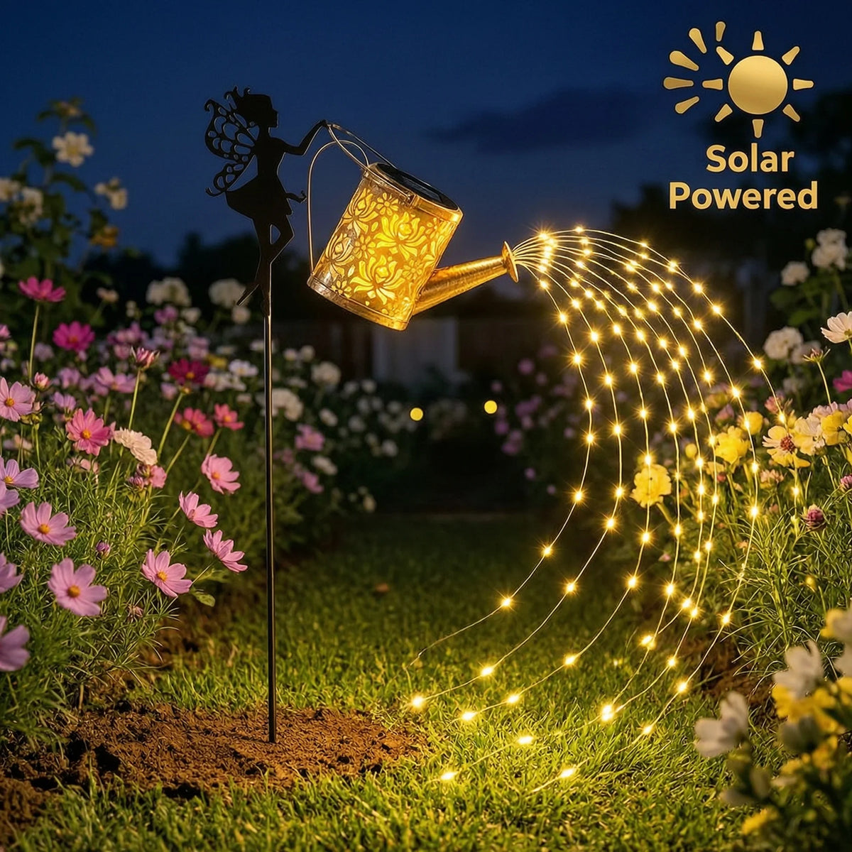 Solar Fairy Watering Can Lights – Outdoor Decorative Kettle with Cascading String Lights, Perfect for Garden Décor & Gifts