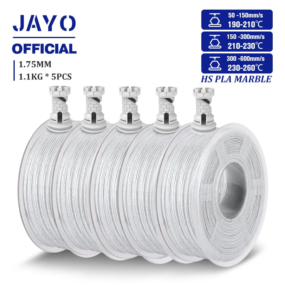 JAYO 5 Rolls 3D Filament PLA/PLA META/PETG/SILK PLA+/Wood/PLA Marblel/ APLA 1.75mm1.1KG 3D Printer Filament for FDM Muticolor