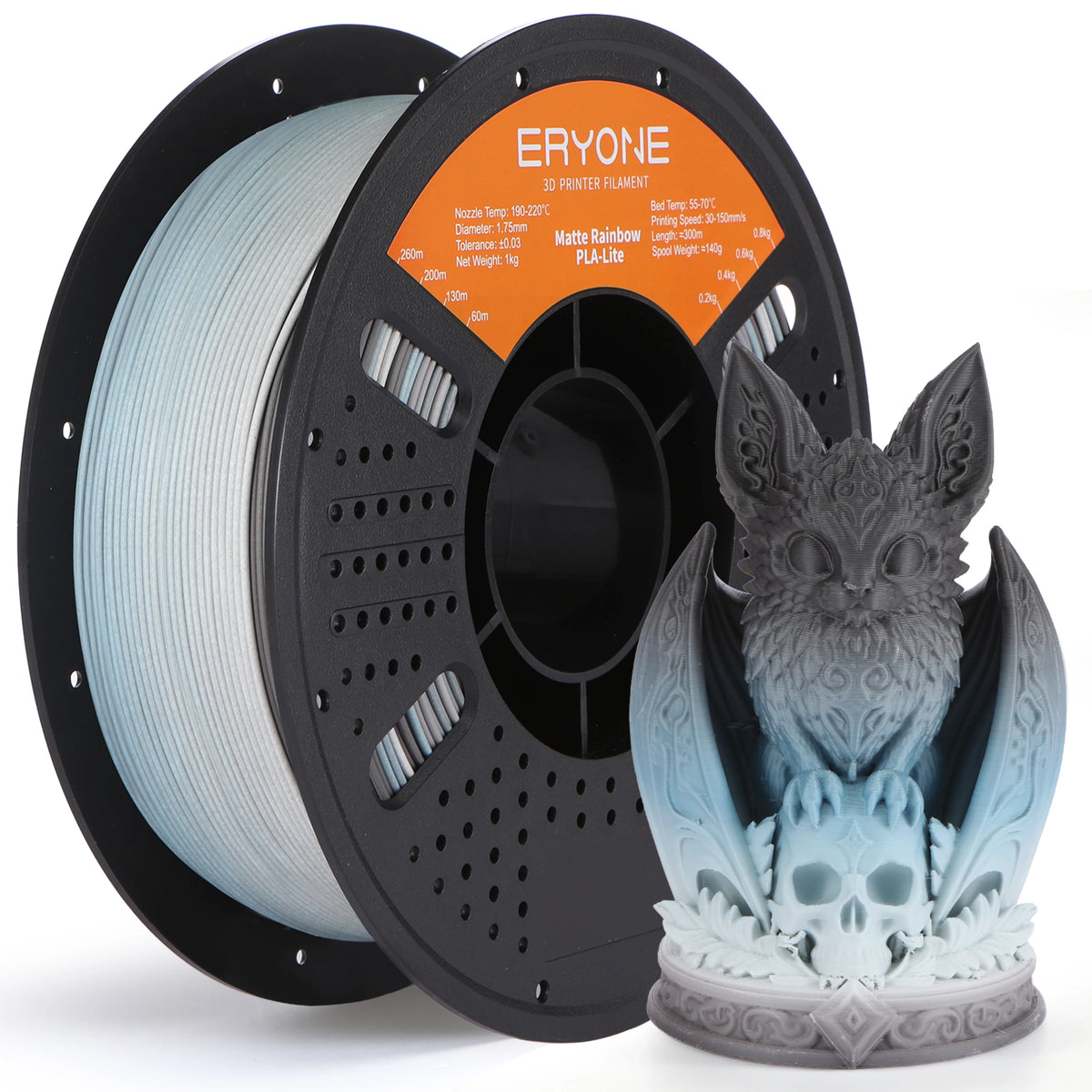 ERYONE 1KG PLA Lite Rainbow 3D Printer Filament, Changing Filament 1.75mm, Multicolor Gradient 1KG Spool Fit Most FDM Printers