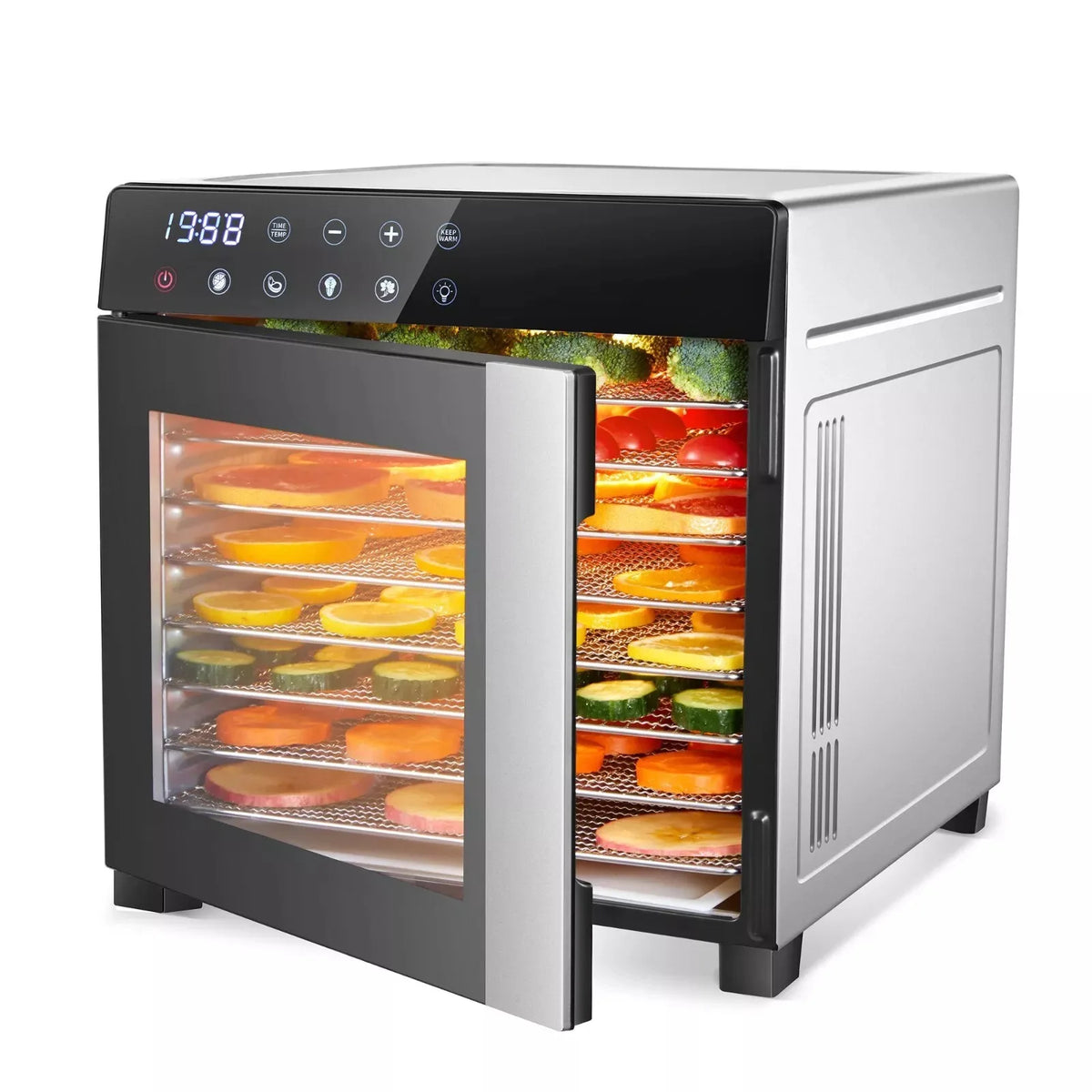 8-Tray Stainless Steel,600W with 4 Presets & Digital Timer for Jerky, Fruit, Herbs - Dishwasher Safe, BPA Free Food Dehydrator