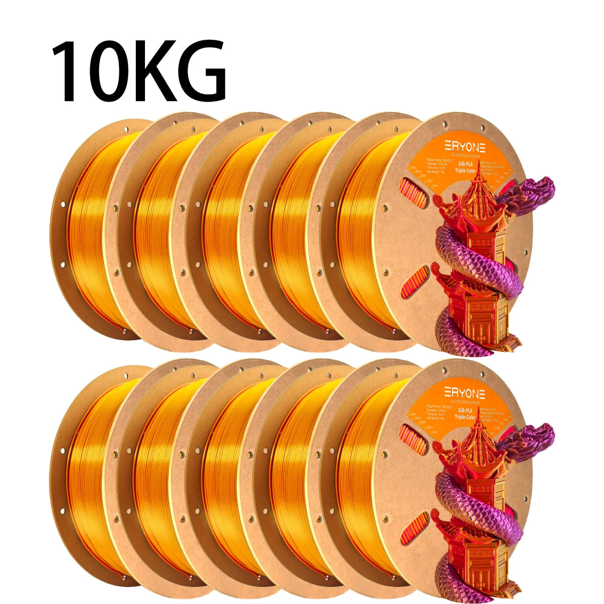 ERYONE 10KG Triple Color Silk PLA Premium Filament 3D Print Big Sale,Multicolor Available,1KG per Spool