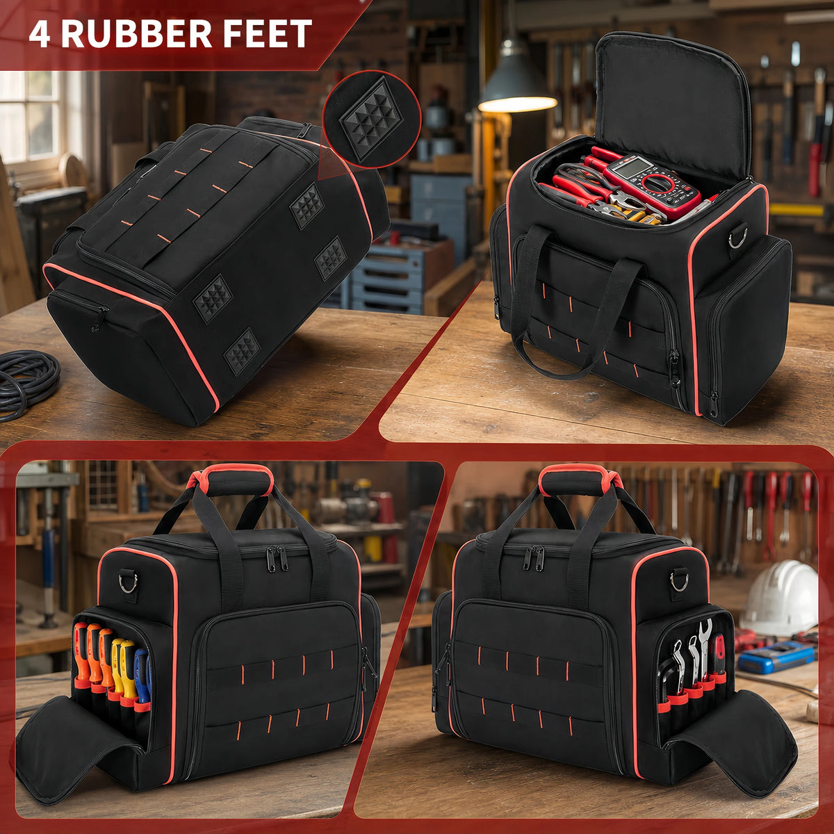 `16 Inch Rolling Tool Bag with Wheels, 33L Waterproof Tool Tote with Extendable Handle for Electrician Carpenter Mechanic`