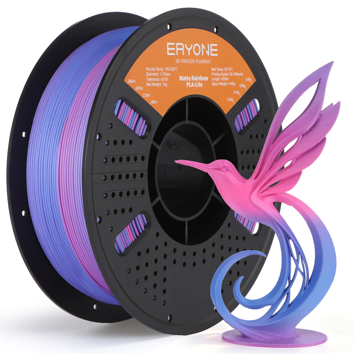 ERYONE 1KG PLA Lite Rainbow 3D Printer Filament, Changing Filament 1.75mm, Multicolor Gradient 1KG Spool Fit Most FDM Printers