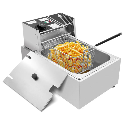 BHB Electric Deep Fryer with Basket for Home Use, Countertop Commercial Deep Fryer 1700w Powerful Performance Stainless Steel Oil Fryer, Temperature Control