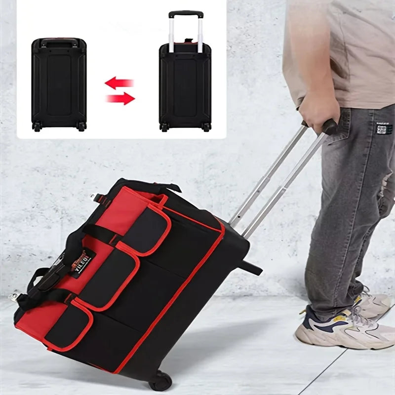 One-Piece Red and Green 20-Inch 51X46X 23cm Electrician's Tool Bag, Oxford Cloth Tool Box, Tool Pouch, Woodworking Storage Bag with Plastic Bottom, with Adjustable Shoulder Strap