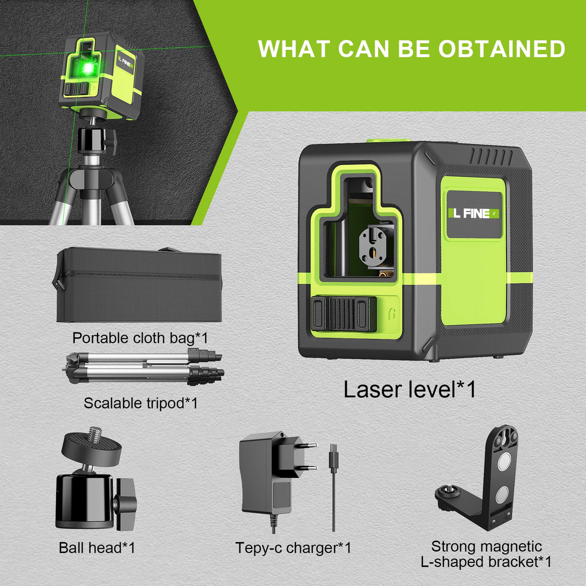 Lfine Laser Level 2 Lines Professional Level Laser Horizontal Vertical Nivel Laser Automatic 360° Self-Leveling Tools