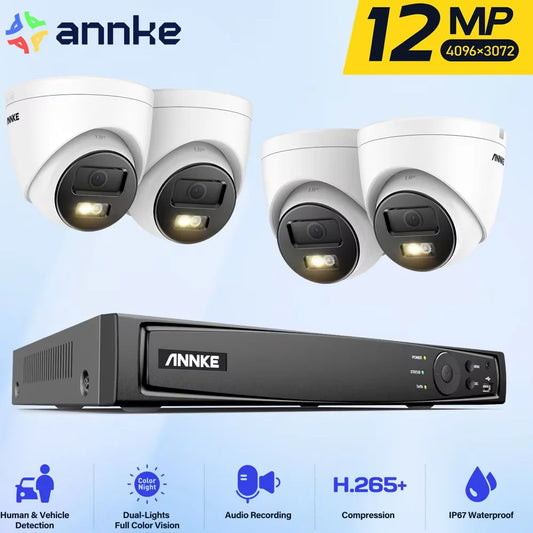 ANNKE 12MP Dual Light Smart Video Surveillance Kit 2/4PCS POE Camera 12MP NVR Smart Home Camera 8CH NVR Outdoor Built-in Mic