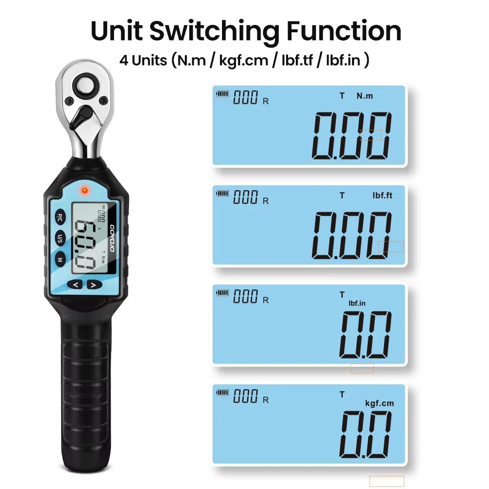 GOYOJO Digital Torque Wrench 1/4 3/8 1/2" Drive, Electric Torque Wrench ±2% Accuracy,Buzzer and LED Alert,Electric Display,Peak & Track, ft-lb, in-lb and N.m ,Automotive,Car, Moto,Spark Plug,Engine,Bike