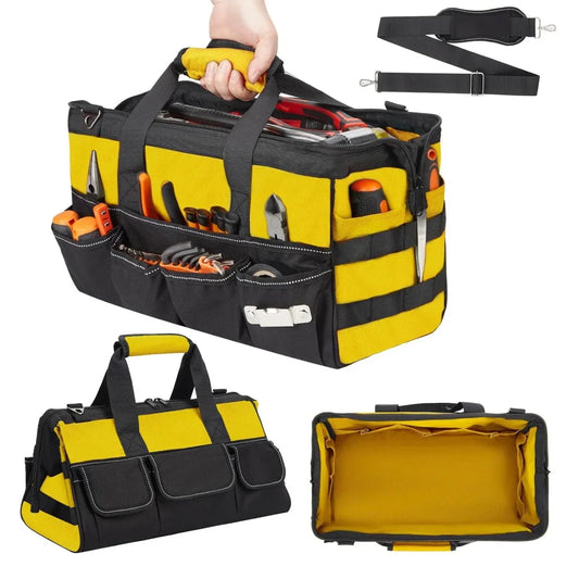 Durable Tool Roll Up Bag 15.5“ Portable Tool Storage Organizer with Multiple Pockets, Oxford Fabric Wrench Roll Bag with Handle and Shoulder Strap for Mechanic Garage Workshop