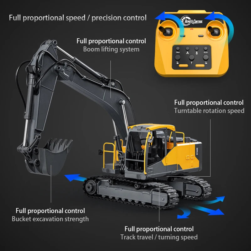 Double E E598  EC160E 1:16 E593 17CH RC Excavator Car Model 3 IN 1 Dual-mode crawler  remote control Truck Digger Toys boys