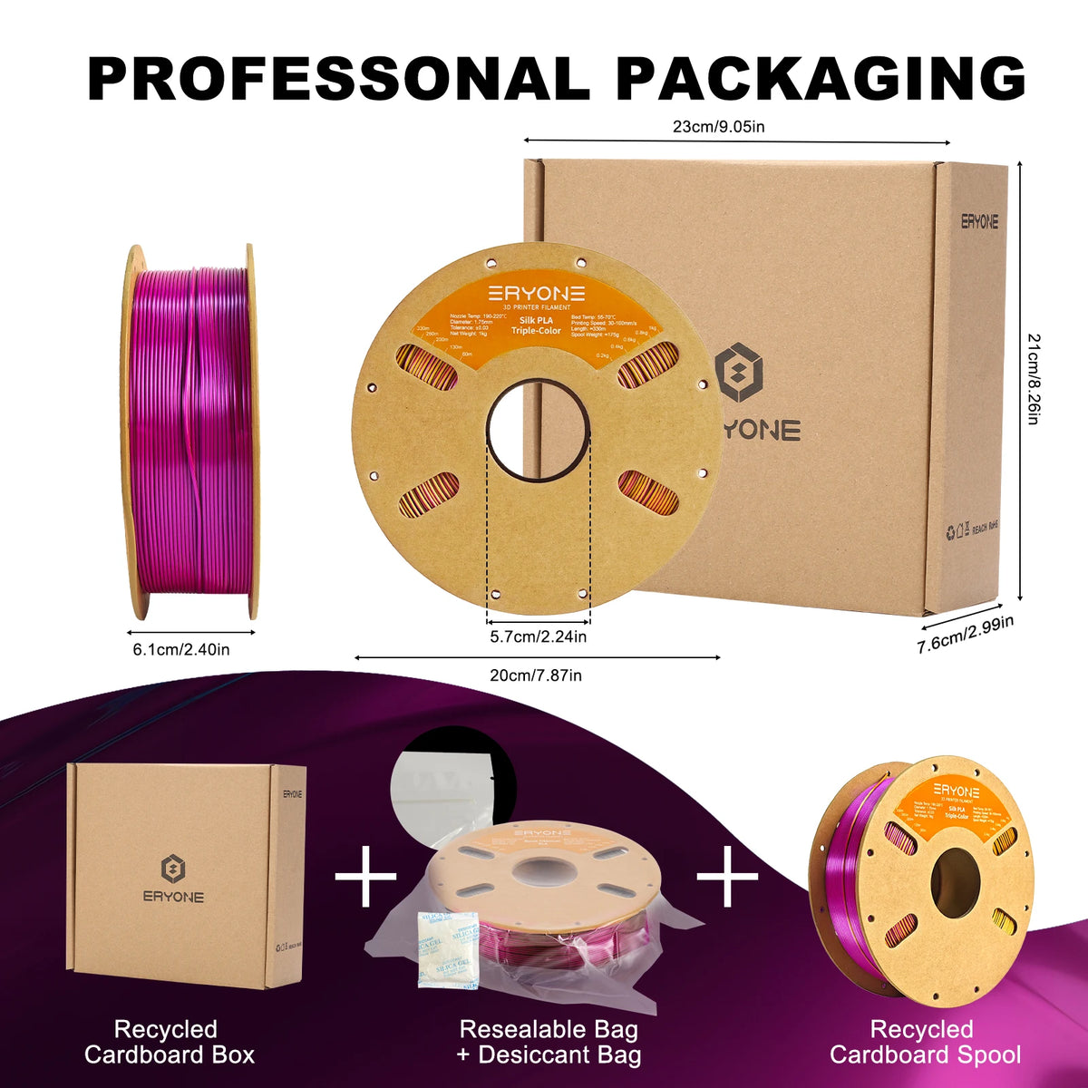 ERYONE 10KG Triple Color Silk PLA Premium Filament 3D Print Big Sale,Multicolor Available,1KG per Spool