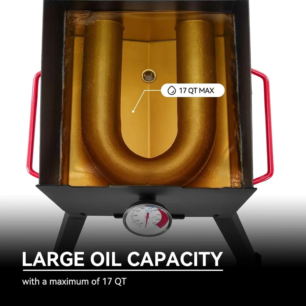 DF02B Outdoor Propane Deep Fryer Black | 17 Qt. Oil Capacity with 2 Frying Baskets, Lid & Thermometer, 54,000 BTU Output,