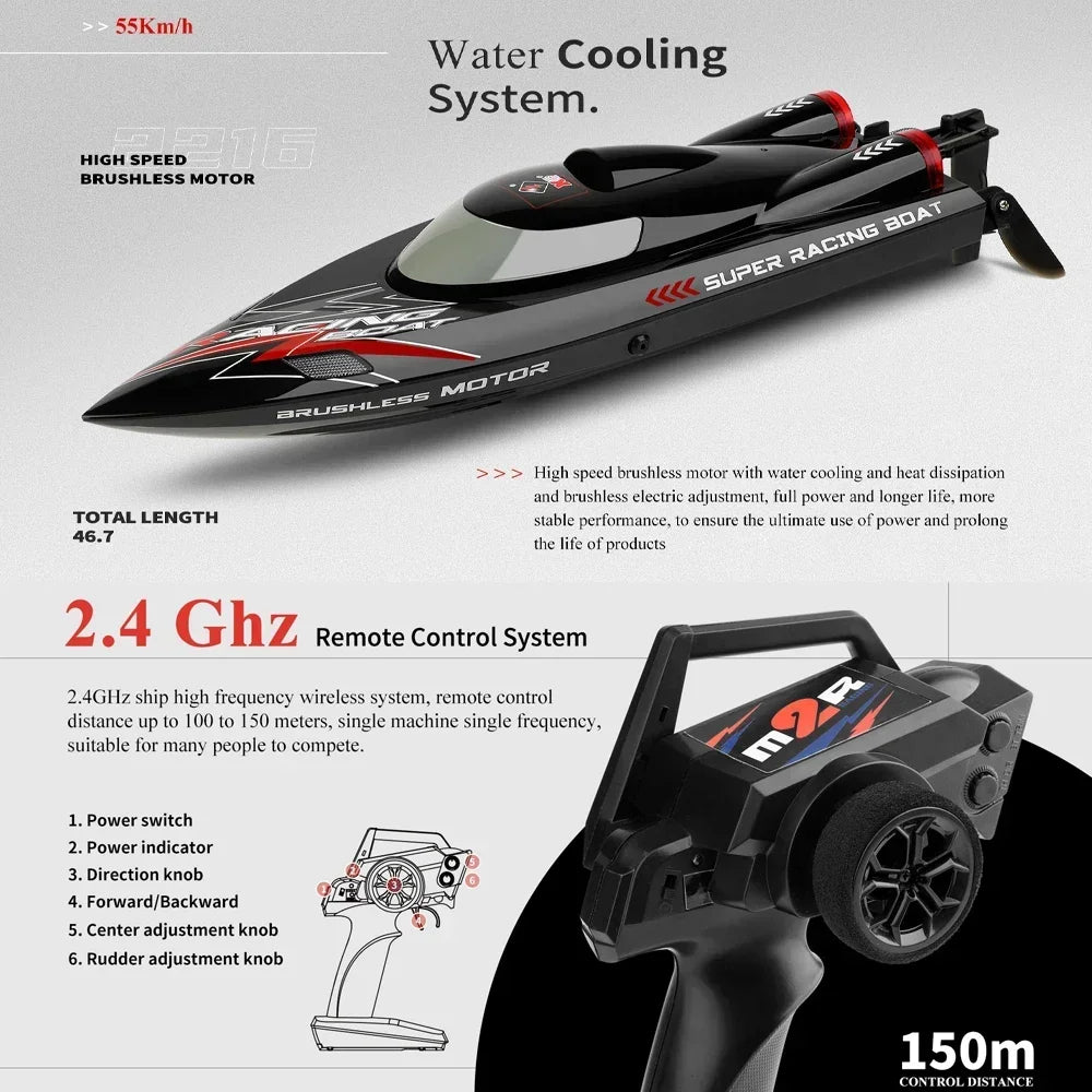 WLtoys WL916 WL912-A RC Boat 2.4Ghz 55KM/H Brushless High Speed Racing Ship Remote Control Speedboat Toys For Adults