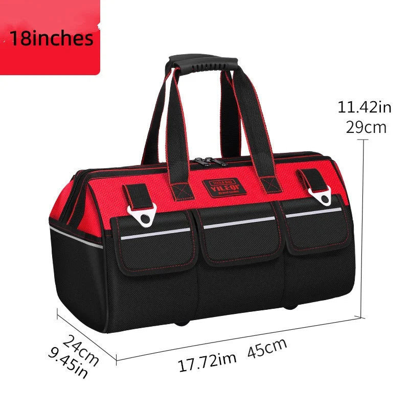 1pc Red 19-Inch 21-Inch 23-Inch Electrician Tool Bag, Large Pocket Canvas Handheld Oxford Cloth Repair Tool Box Extra Thick Large Capacity Tool Bag, Suitable for Electricians, Home Improvement, Fishing, And Various Repair Wor